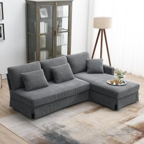 [VIDEO provided][New]87*61"Modern L-shaped Corduroy Sofa with Reversible Chaise,4-seat Upholstered Sectional Indoor Furniture,Convertible Sleeper Couc