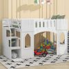 Twin Size Loft Bed with Storage Staircase and Window, White