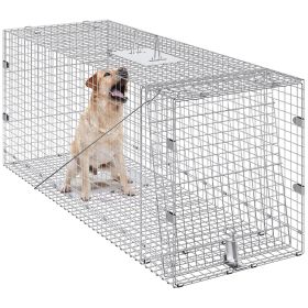 VEVOR Live Animal Cage Trap, 50" x 20" x 26" Humane Cat Trap Galvanized Iron, Folding Animal Trap with Handle for Stray Dogs, Armadillos, Raccoons, Ma
