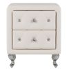Elegant PU Nightstand with 2 Drawers and Crystal Handle,Fully Assembled Except Legs&Handles,Storage Bedside Table with Metal Legs - White