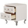 Elegant PU Nightstand with 2 Drawers and Crystal Handle,Fully Assembled Except Legs&Handles,Storage Bedside Table with Metal Legs - White