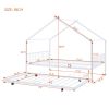 Full Size Metal House Bed with Twin Size Trundle, White