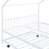 Full Size Metal House Bed with Twin Size Trundle, White