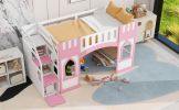 Twin Size Loft Bed with Storage Staircase and Window, Pink