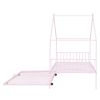 Twin Size Metal House Bed with Twin Size Trundle, Pink