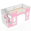 Twin Size Loft Bed with Storage Staircase and Window, Pink