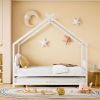 Full Size Metal House Bed with Twin Size Trundle, White