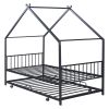 Twin Size Metal House Bed with Twin Size Trundle, Black