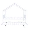 Full Size Metal House Bed with Twin Size Trundle, White