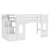 Twin Size Loft Bed with Storage Staircase and Window, White