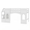 Twin Size Loft Bed with Storage Staircase and Window, White