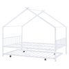 Full Size Metal House Bed with Twin Size Trundle, White