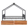 Full Size Metal House Bed with Two Drawers, Black