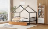 Full Size Metal House Bed with Two Drawers, Black