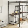 Adam Twin Loft Bunk Black with Cinnamon Wood Desk and Closet Rod