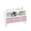 Kids bookcase with Collapsible Fabric Drawers, Children's Book Display, Toy Storage Cabinet Organizer, White+Pink