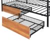 Full Size Metal House Bed with Two Drawers, Black