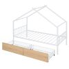 Twin Size Metal House Bed with Two Drawers, White