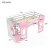 Twin Size Loft Bed with Storage Staircase and Window, Pink
