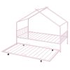 Twin Size Metal House Bed with Twin Size Trundle, Pink