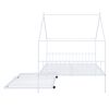 Full Size Metal House Bed with Twin Size Trundle, White