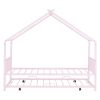 Twin Size Metal House Bed with Twin Size Trundle, Pink