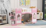 Twin Size Loft Bed with Storage Staircase and Window, Pink