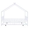 Full Size Metal House Bed with Twin Size Trundle, White