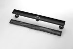 28 Inch Shower Linear Drain, with Removable Capsule Pattern Grate, Stainless Steel Fast Drainage Floor Linear Drain Black Include Adjustable Feet, Hai