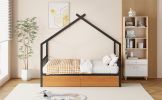 Full Size Metal House Bed with Two Drawers, Black