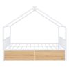 Full Size Metal House Bed with Two Drawers, White