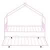 Twin Size Metal House Bed with Twin Size Trundle, Pink