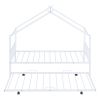 Twin Size Metal House Bed with Twin Size Trundle, White