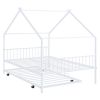 Full Size Metal House Bed with Twin Size Trundle, White