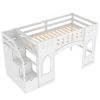Twin Size Loft Bed with Storage Staircase and Window, White