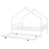 Full Size Metal House Bed with Twin Size Trundle, White