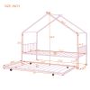 Twin Size Metal House Bed with Twin Size Trundle, Pink