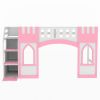 Twin Size Loft Bed with Storage Staircase and Window, Pink