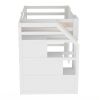 Twin Size Loft Bed with Storage Staircase and Window, White