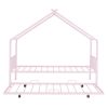 Twin Size Metal House Bed with Twin Size Trundle, Pink