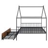 Full Size Metal House Bed with Two Drawers, Black