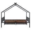 Full Size Metal House Bed with Two Drawers, Black