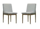 Natural Tone Frame Light Gray Fabric Set of 2pc Side Chairs Dining Room Furniture Chair Upholstered Seat